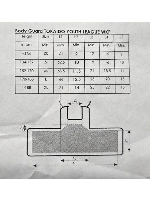 TOKAIDO ščitnik za telo – Youth League – mladinski – WKF Approved